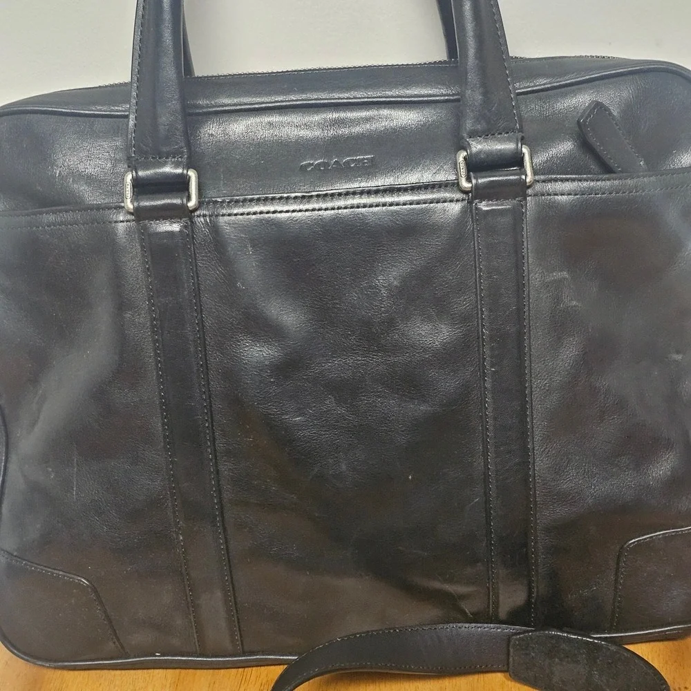 Coach‎ Black Leather Briefcase Laptop Commuter Work Bag Career Academia Travel